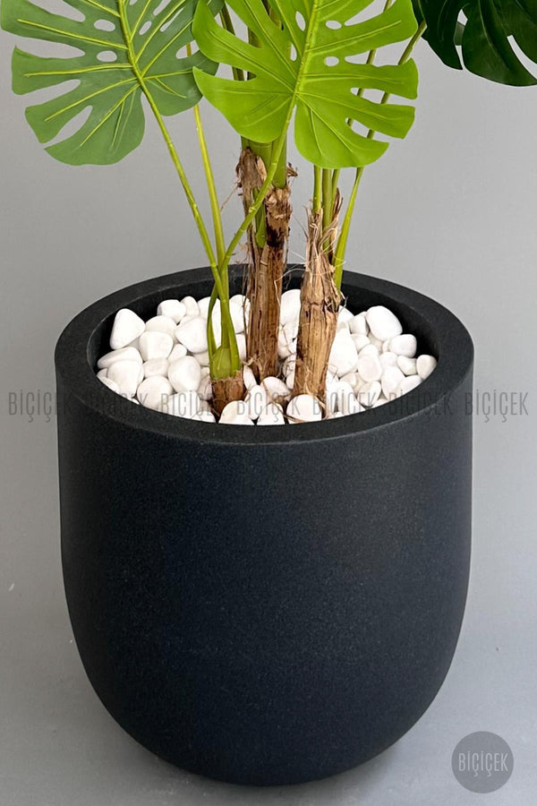 Yapay Monstera Ağacı Deve Tabani 180 Cm Antresit Çeşme Saksıda