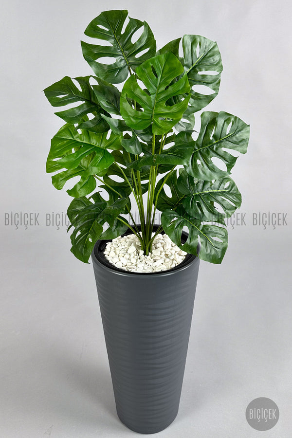 Yapay Monstera Deve Tabani Bi̇tki̇si̇ 130 Cm Antresi̇t Kumsal Saksıda