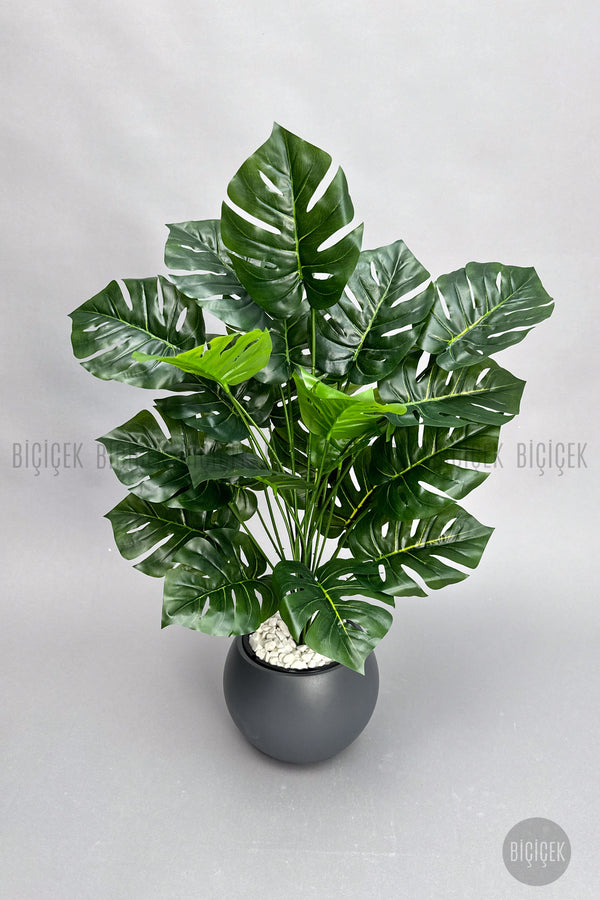 Yapay Monstera Deve Tabani Bi̇tki̇si̇ 65 Cm Antresi̇t Küre Saksıda
