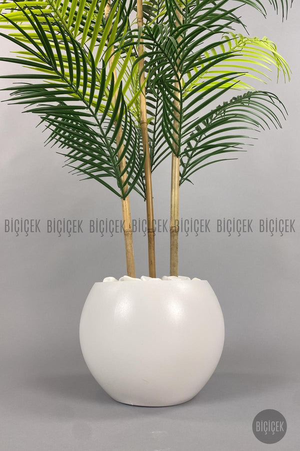 Yapay Areka Ağaci 120 Cm 24 Yapraklı Beyaz Küre Saksıda