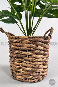 Yapay Monstera Deve Tabani 65 Cm Demir Destekli Kulplu Hasir Saksıda