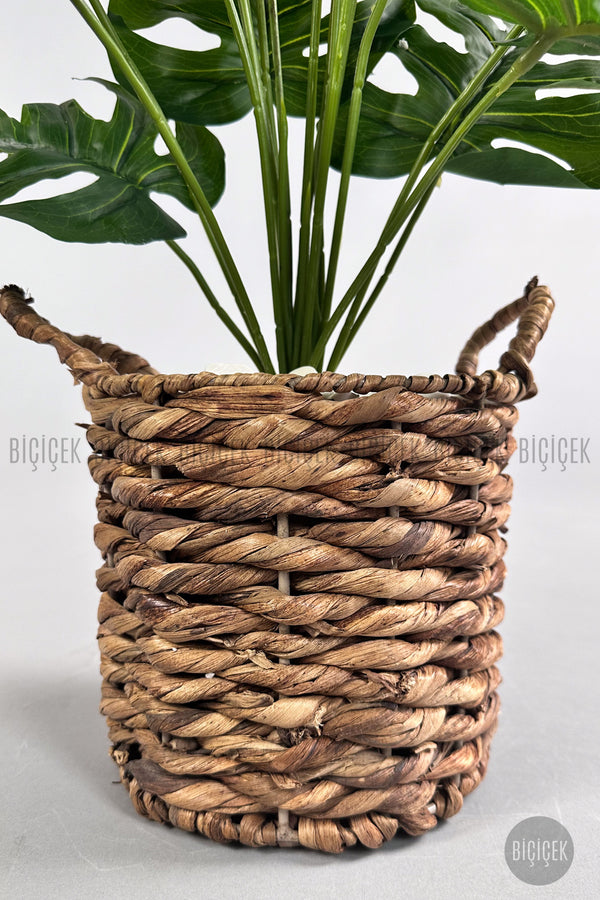 Yapay Monstera Deve Tabani 65 Cm Demir Destekli Kulplu Hasir Saksıda