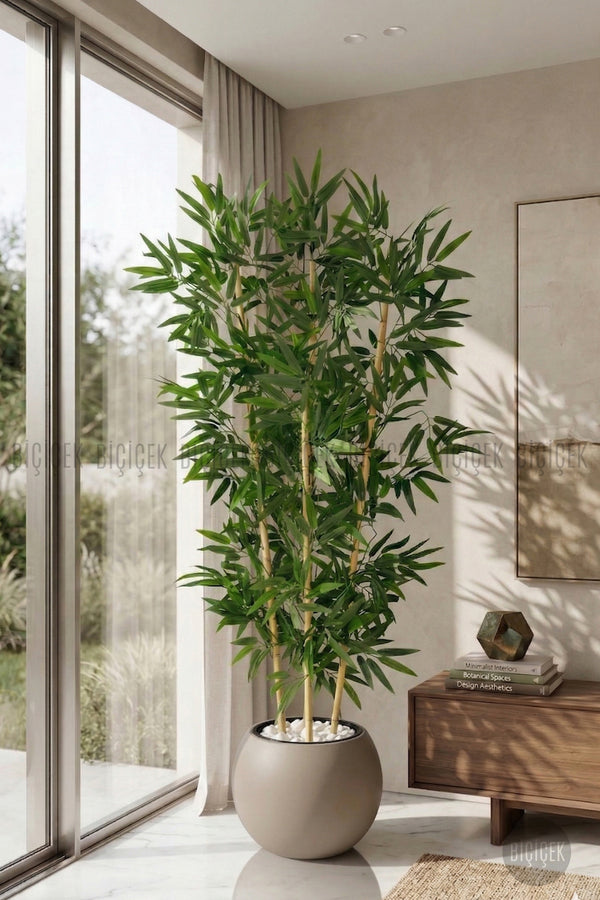 Yapay Bambu Ağacı 160 Cm Mocha Küre Saksıda