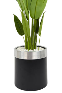 Yapay Starli̇ce 220 Cm Metal Gövdeli̇ 22 Yapraklı Si̇yah Gümüş Metal Saksıda