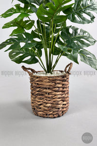 Yapay Monstera Deve Tabani 65 Cm Demir Destekli Kulplu Hasir Saksıda