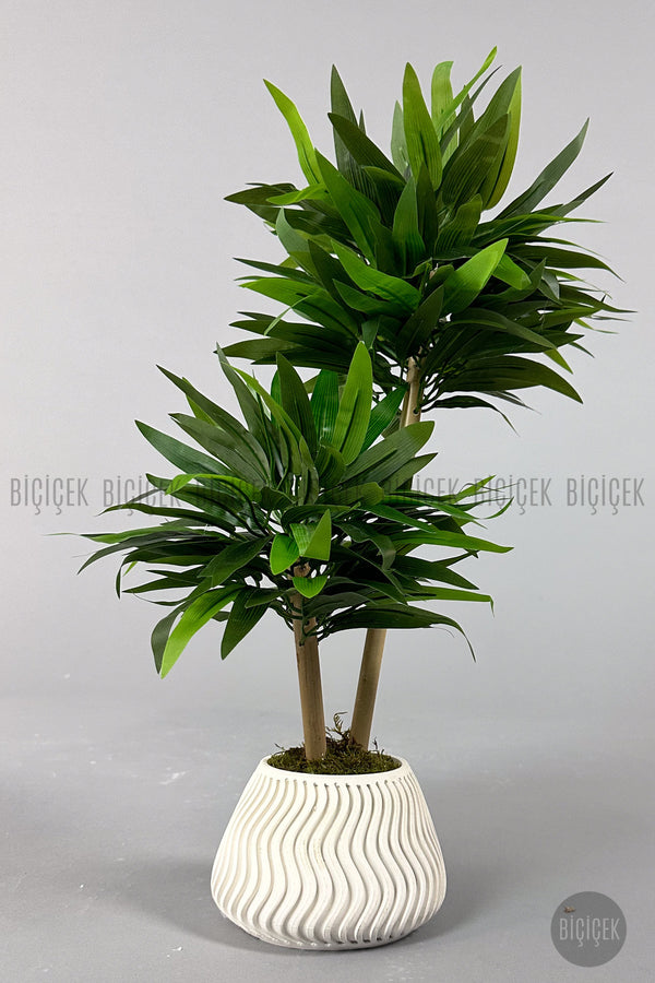 Yapay Bambu Ağacı 60cm Yoğun Yapraklı Spiral Saksıda