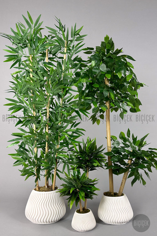 Yapay Bambu Ağacı 140cm 125cm Benjamin Ağacı Yoğun Yapraklı Mını Bambu