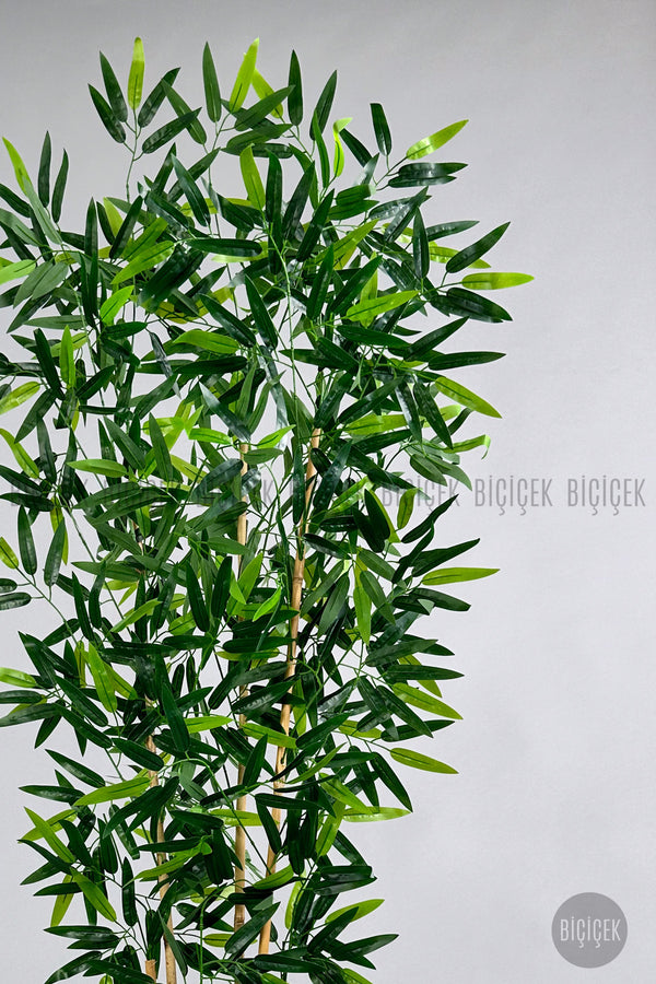 Yapay Bambu Ağacı 6 Dallı 150 Cm Yoğun Yapraklı Hasır Krem Saksı