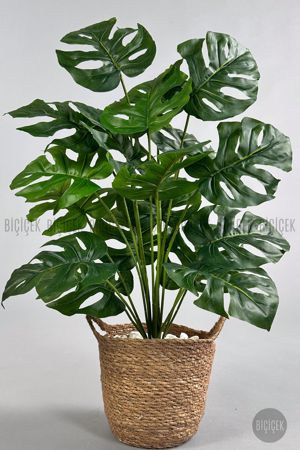 Yapay Monstera Deve Tabani 65 Cm Kulplu Hasir Saksıda