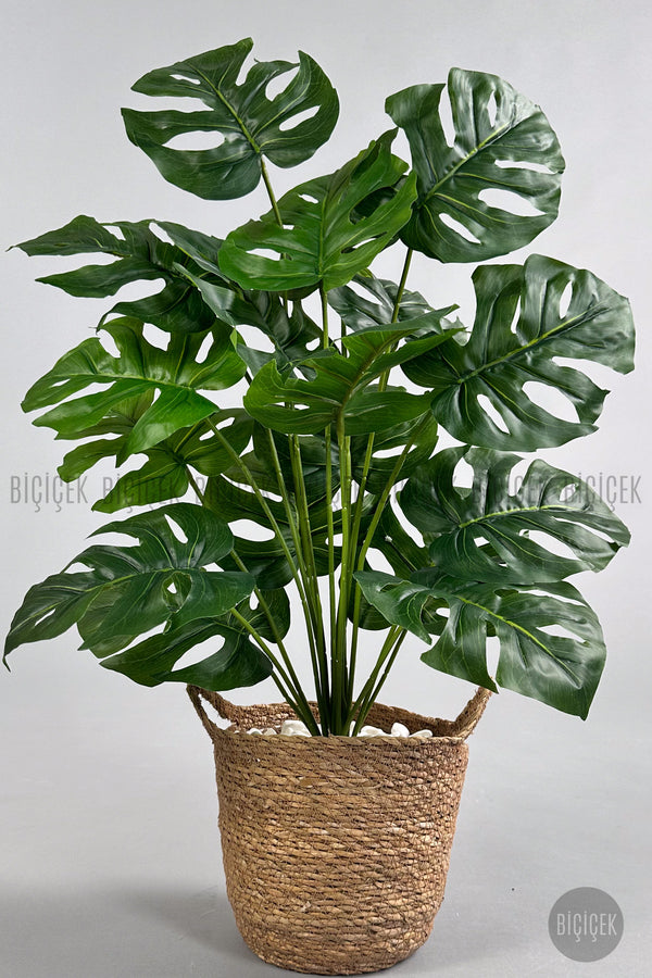 Yapay Monstera Deve Tabani 65 Cm Kulplu Hasir Saksıda
