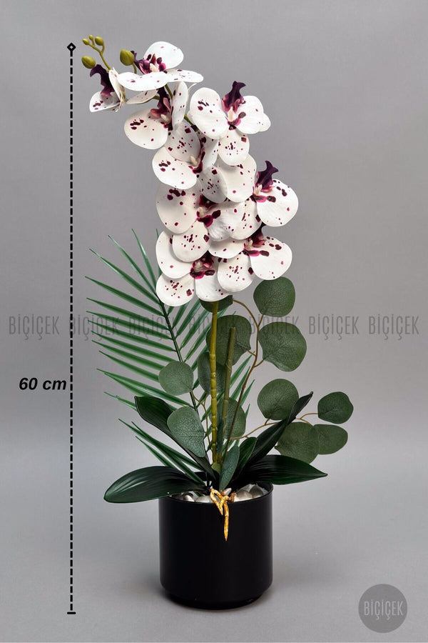 Yapay Phalaenopsis Beyaz Benekli Orkide 60 Cm