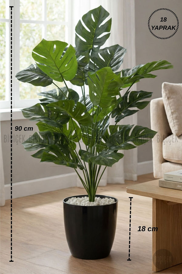Yapay Monstera Deve Tabani 60 Cm Si̇yah Yakut Saksıda