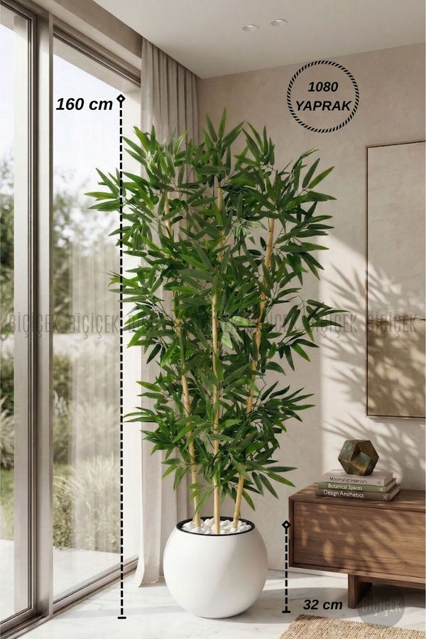 Yapay Bambu Ağacı 160 Cm Beyaz Küre Saksıda