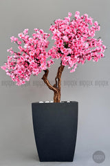 Yapay Pembe Sakura Ağacı 100 Cm Bahar Dalı Antresit Kare Saksıda