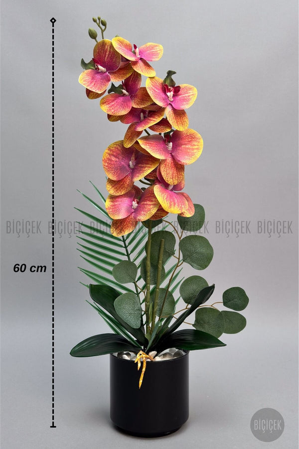 Yapay Phalaenopsis Turuncu Orkide 60 Cm