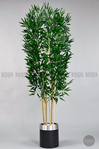 Yapay Bambu Ağacı 170cm Siyah Silver Metal Saksıda