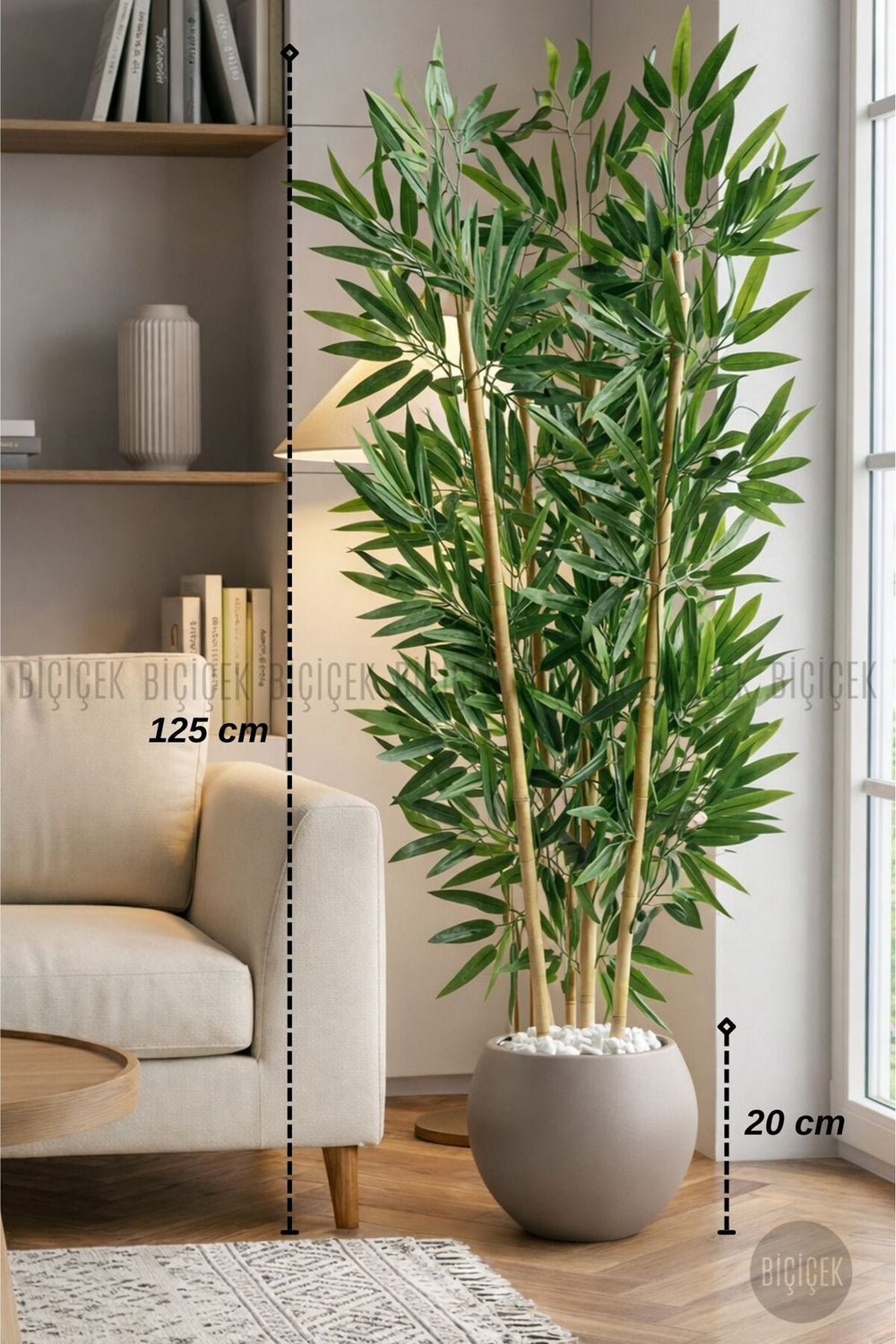 125cm Yapay Bambu Ağaci Mocha Küre Saksıda