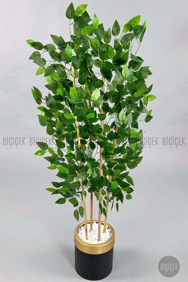 Yapay Benjamin Ağacı 140cm Siyah Gold Metal Saksıda