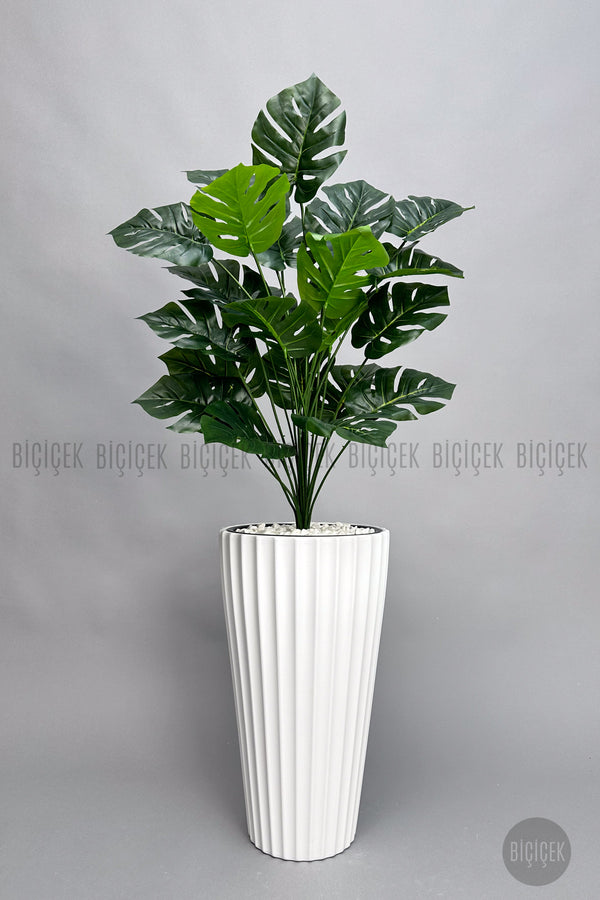 Yapay Monstera Deve Tabani Bitkisi 130 Cm Beyaz Lilyum Saksıda