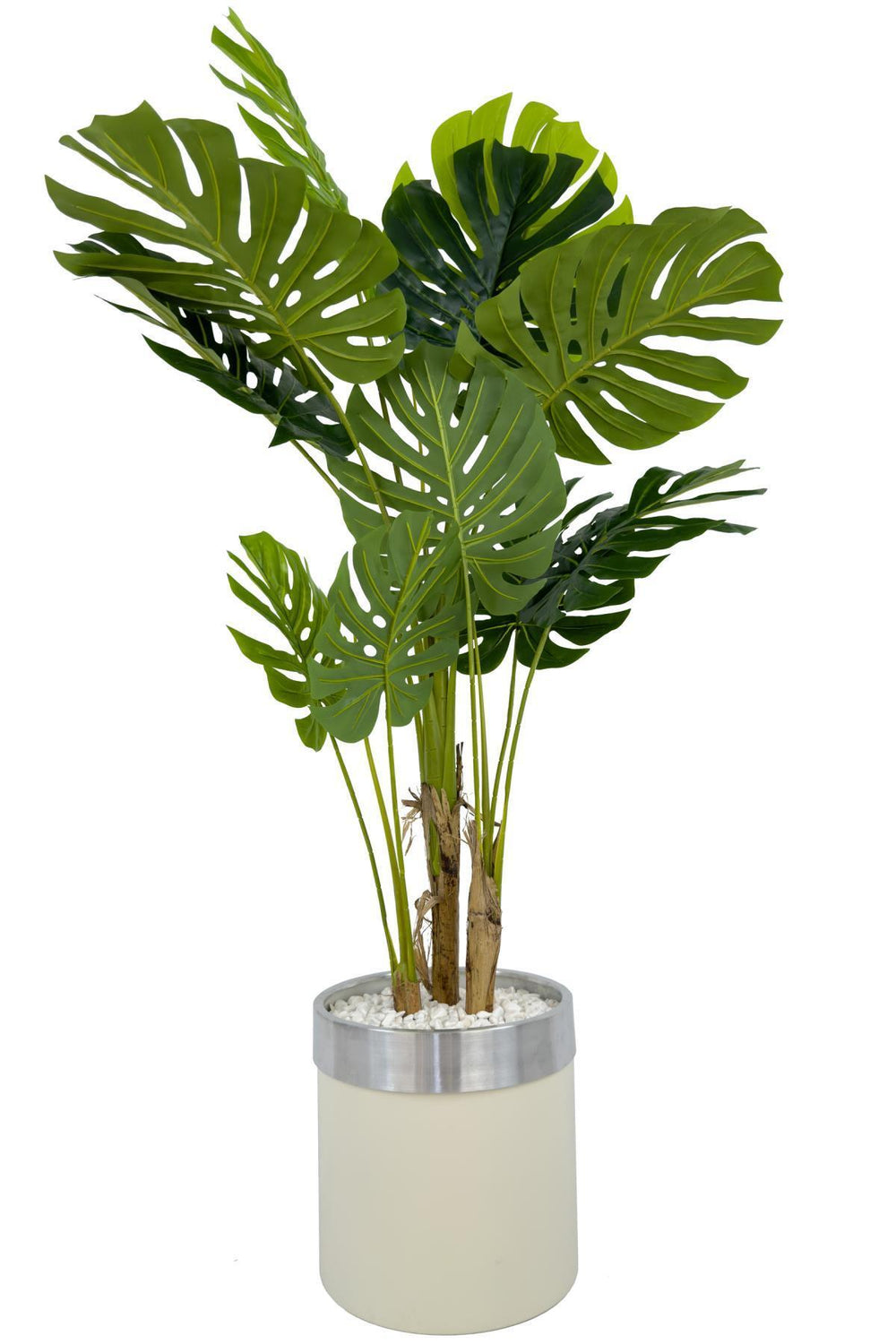 Yapay Montera Ağacı Deve Tabani 160 Cm Krem Gümüş Metal Saksıda