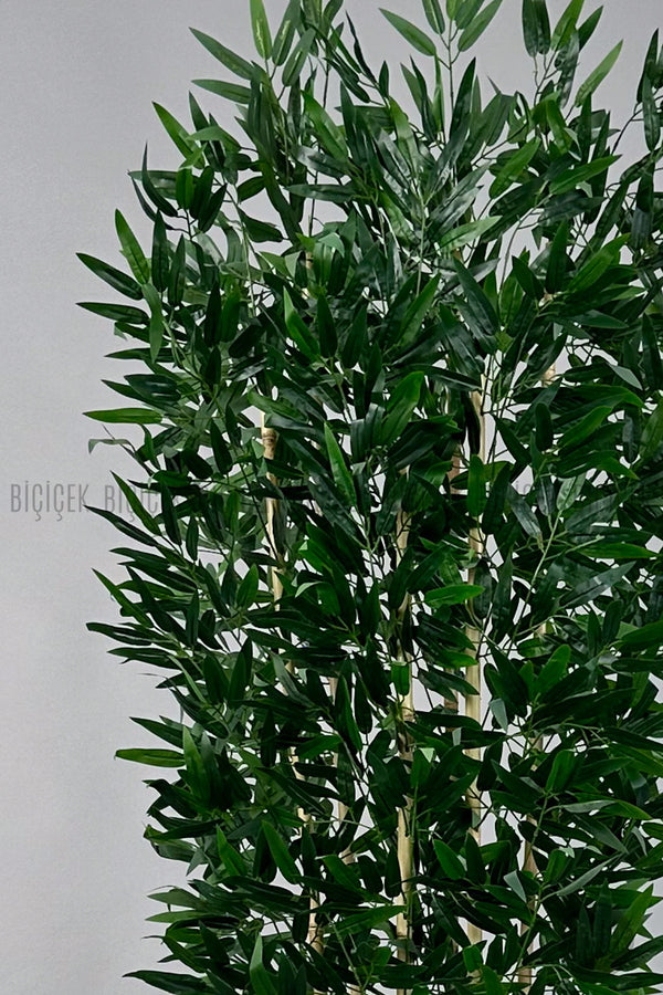 Yapay Bambu Ağacı 6 Dallı Yoğun Yapraklı 220 Cm Beyaz Lilyum Saksıda