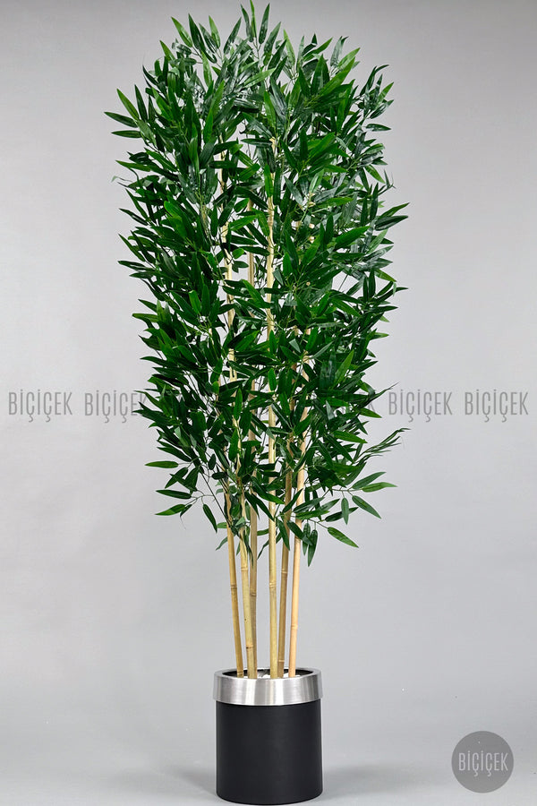Yapay Bambu Ağacı 170cm Siyah Silver Metal Saksıda