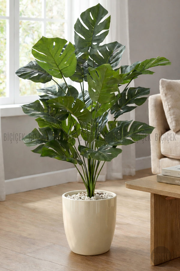 Yapay Monstera Deve Tabani 60 Cm Yakut Saksıda