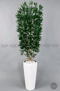 Yapay Bambu Ağacı 6 Dallı Yoğun Yapraklı 220 Cm Beyaz Lilyum Saksıda