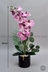 Yapay Phalaenopsis Mor Beyaz Orkide 60 Cm
