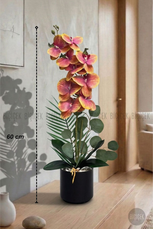 Yapay Phalaenopsis Turuncu Orkide 60 Cm