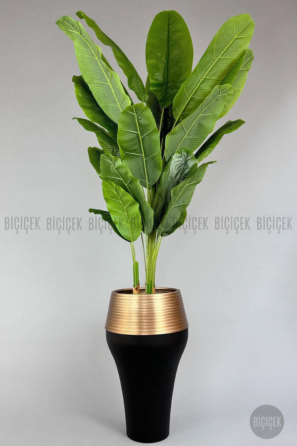 Yapay Starli̇ce 230 Cm Bambu Gövdeli̇ 22 Yapraklı Si̇yah Gold Cleopatra Saksıda