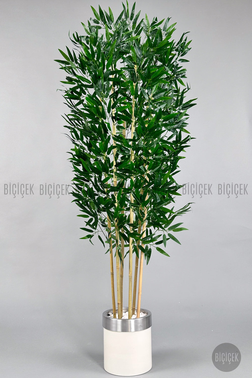 Yapay Bambu Ağacı 170cm Krem Silver Metal Saksıda