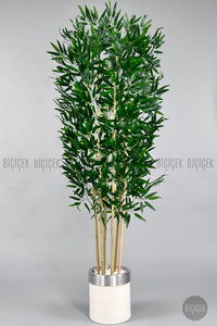 Yapay Bambu Ağacı 170cm Krem Silver Metal Saksıda
