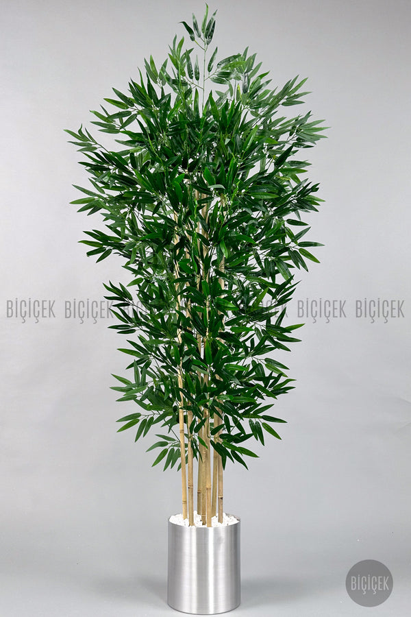 Yapay Bambu Ağacı 180cm Metal Saksıda Yoğun Yapraklı 7 Dallı