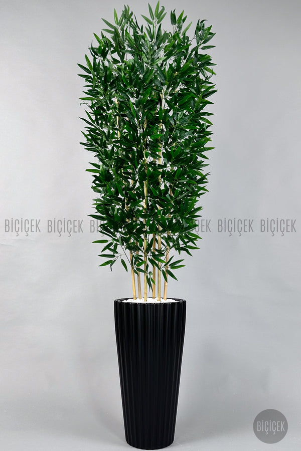 Yapay Bambu Ağacı 6 Dallı Yoğun Yapraklı 220 Cm Siyah Lilyum Saksıda