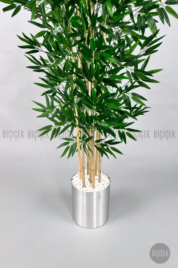 Yapay Bambu Ağacı 180cm Metal Saksıda Yoğun Yapraklı 7 Dallı